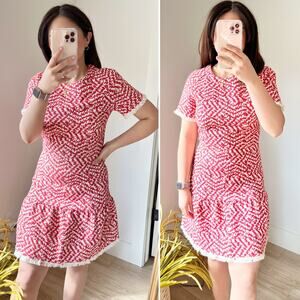 Sea New York Red White A Line Cotton Knee Length Fit and Flare Mini Dress Size 2